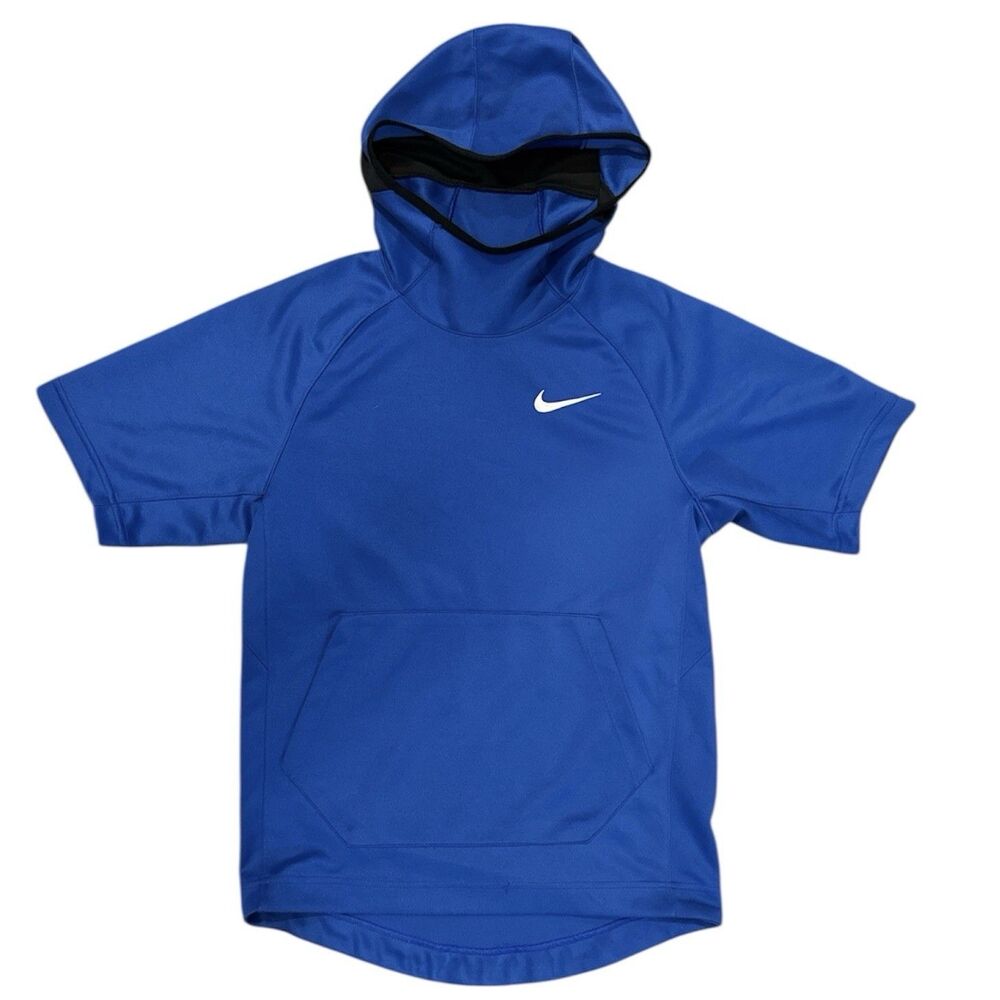 Nike Dri-Fit Short Sleeve Hoodie Mens Small Blue Athletic Pullover Swoosh